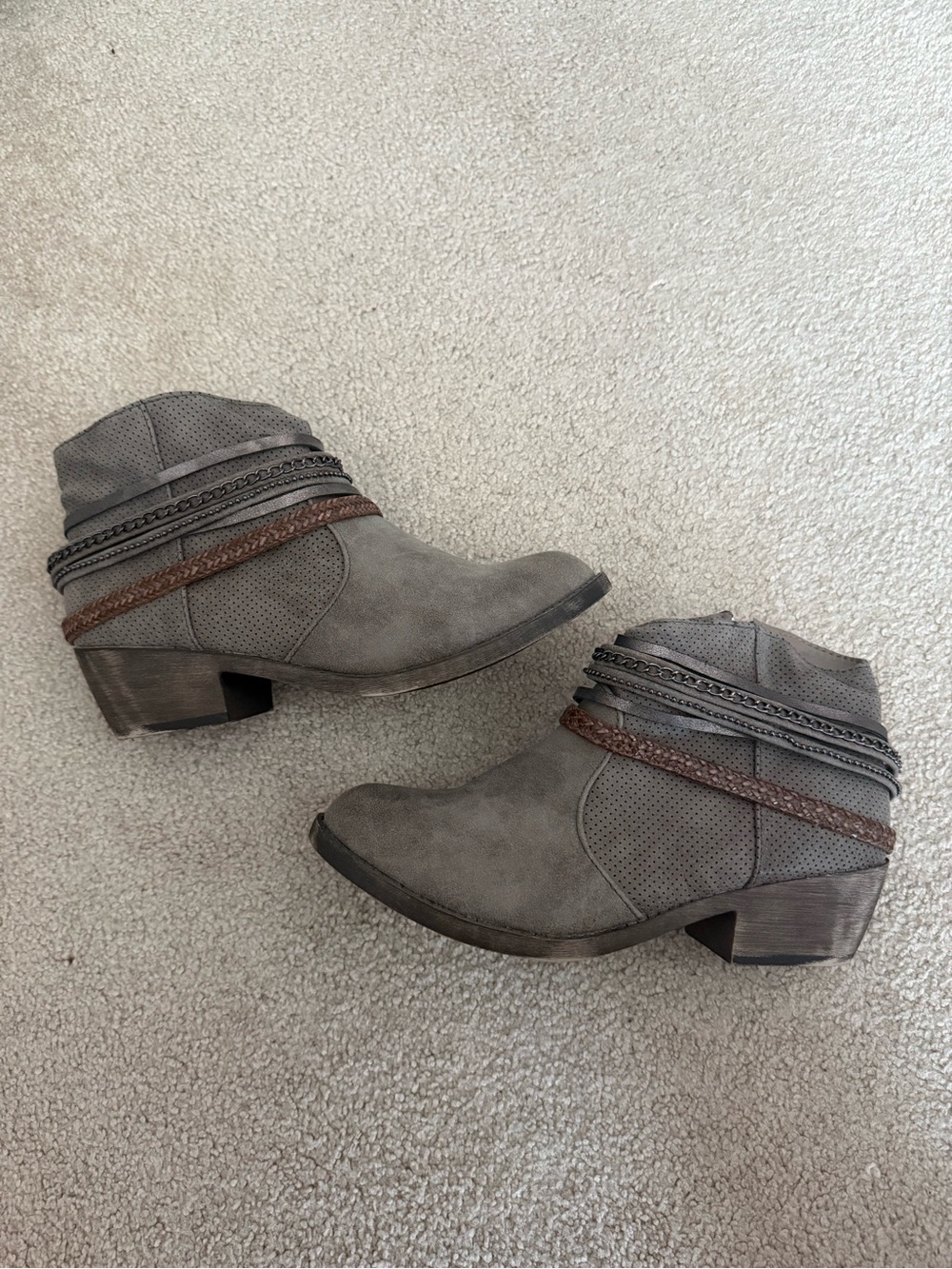 Womens Gray SO Ankle Booties with Strap Details